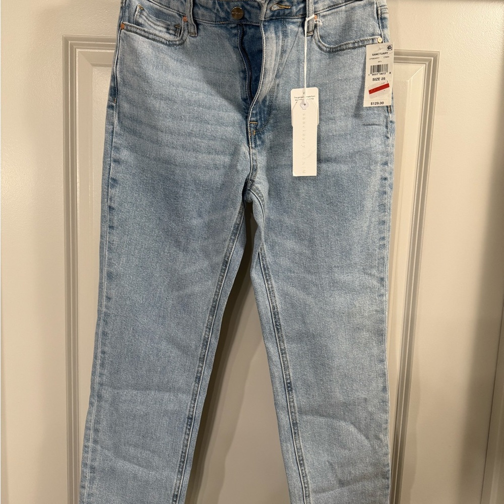 Sanctuary Blue High Rise Straight Leg Jeans. GOOD VIBES